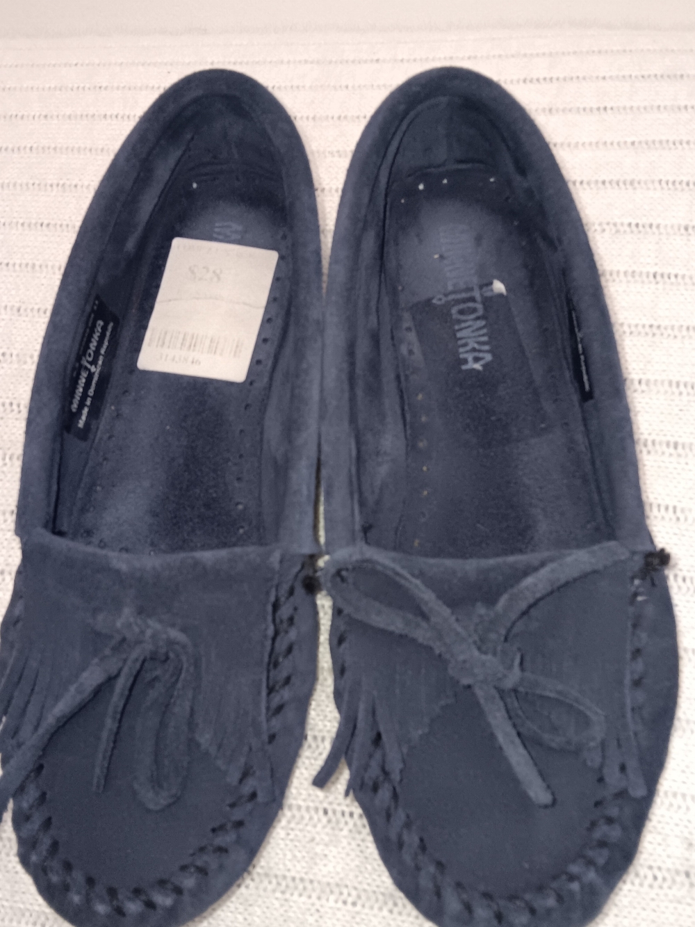 Minnetonka Women's Suede Fringe Moccasin Loafers - Navy